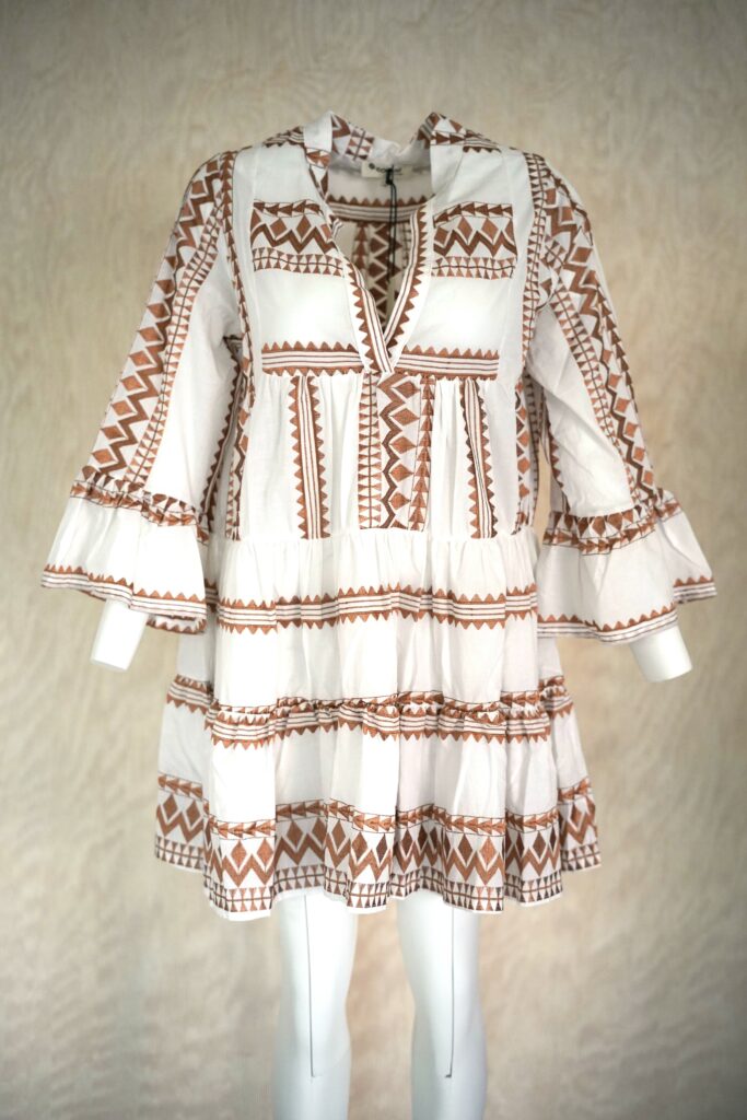 off white and bronze geometric short dress