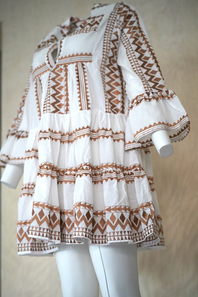 off white and bronze geometric short dress